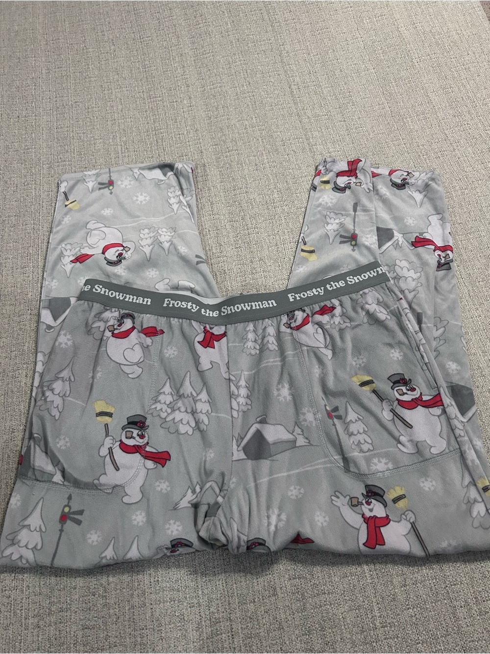 Frosty The Snowman Fleece Gray Pajama Pants with Snowman Print. Size XL - Picture 2 of 9